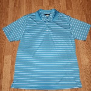 Greg Norman Play Dry Golf Polo Shirt Blue W/ White Stripes XL GC